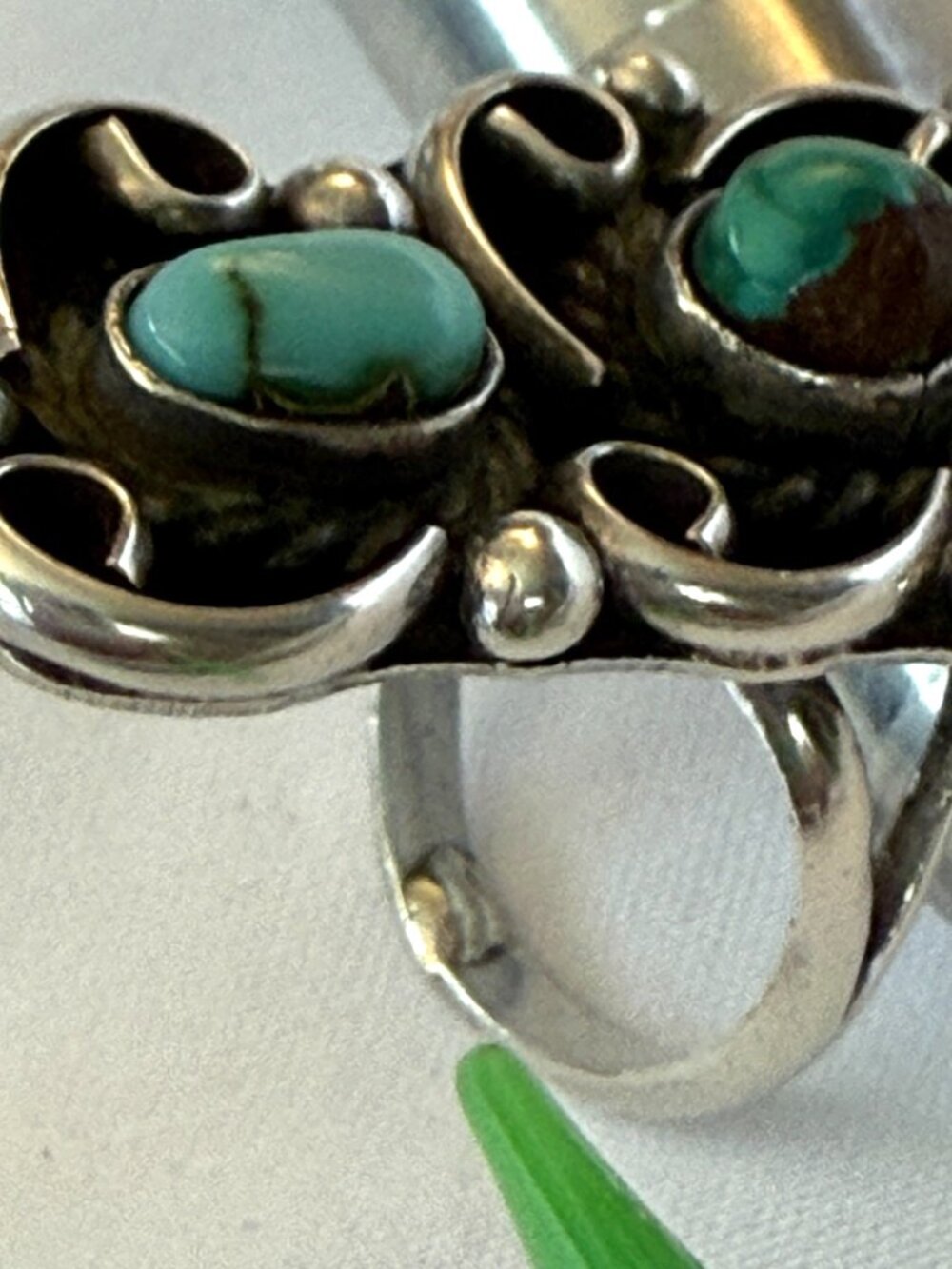 VINTAGE NAVAJO TURQUOISE RING 6 NATURAL BLUE GREEN GEMSTONE STERLING SILVER 12g - Picture 8 of 16